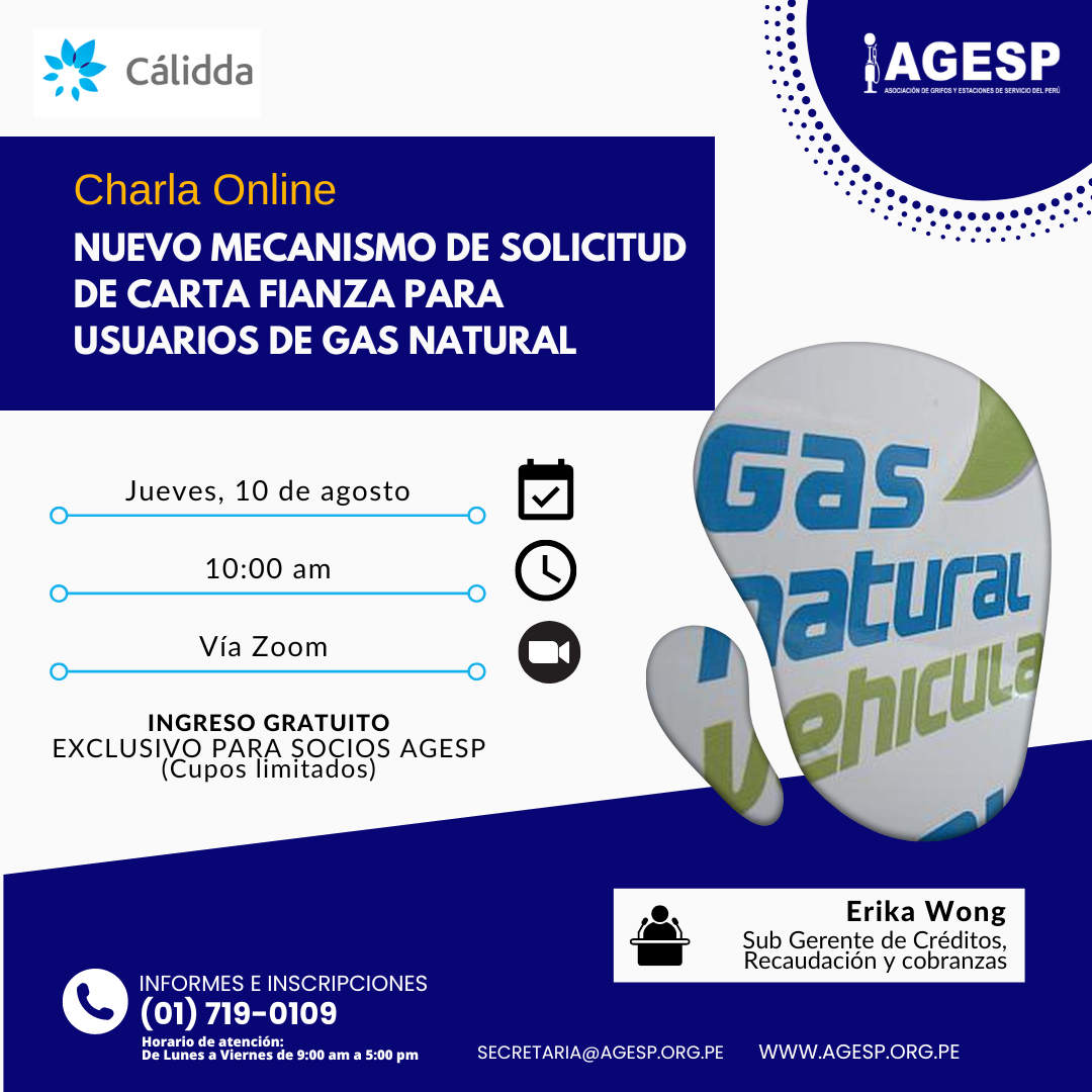 Charla Online Calidda: «Nuevo mecanismo de solicitud de carta fianza para usuarios de Gas Natural»